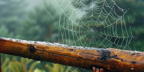A close-up view of water droplets on a spider web. Perfect for nature and macro photography projects