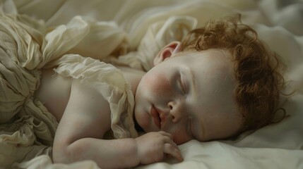 Wall Mural - A peaceful baby sleeping on a cozy bed. Suitable for family and lifestyle concepts