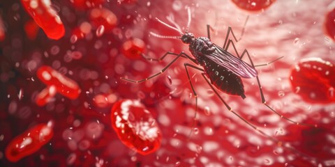 Poster - Close-up of a mosquito extracting blood. Suitable for medical or pest control concepts