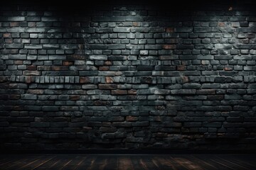 Poster - Black brick wall background with subtle reflections, bathed in moody, low-key lighting, emphasizing the depth and richness of the dark bricks