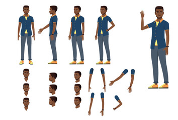 Complete animation kit of an adult black male character with a range of expressions and body positions