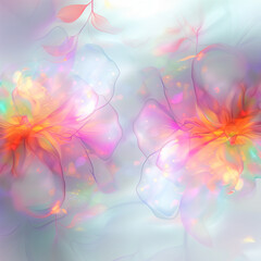 Poster - Neon abstract background with flowers