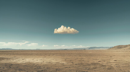 Single cloud over desert landscape, clear sky, arid environment, solitude, minimalistic, empty space