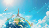 Fototapeta Londyn - map planet Earth Eiffel Tower attractions