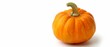 © Anna - A close-up of an orange pumpkin on a white background with a small green stalk protruding from its top