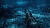 Fototapeta Fototapety z mostem - Pipeline in the blue waters of the sea. Pipeline transportation is most common way of transporting goods such as oil, natural gas or water on long distances. AI generated illustration