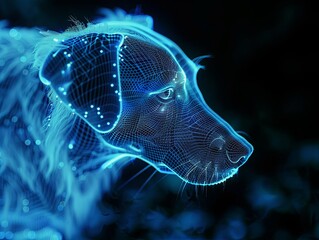 Wall Mural - Close-up of dog's face in grid style. Pet's face as a polygonal computer image. Animal with face recognition grid. Illustration for cover, card, interior design, poster, brochure or presentation.