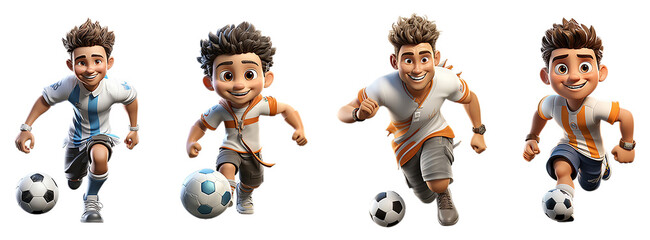 collection of 3d cartoon characters of stylized football players carrying the ball, generative ai