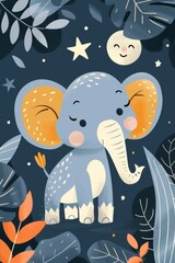  poster for a children's room with a cute elephant simple flat illustration 