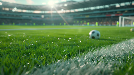  Soccer ball on the grass on football field.