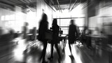 Fototapeta  - Ghostly silhouette: blurry image of business team in mysterious workplace ambiance