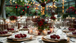Elegant Long Table Setting with Floral Centerpieces in a Greenhouse Venue