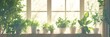 Indoor potted plants basking in sunlight on a cozy window sill in a modern home