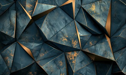 Wall Mural - Dark blue abstract polygonal background with golden lines. Geometric abstract background with triangles. 3d rendering effect