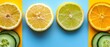   A collection of sliced lemons, cucumbers, and lemon slices against a blue and yellow backdrop