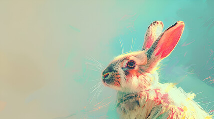 Wall Mural - easter background with bunny, digital art style concept 