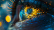 Close up of an eye with the word AI written in it, symbolizing artificial intelligence debate