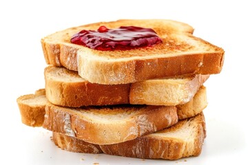 round bread wheat toast slices with jam Isolated on solid white background