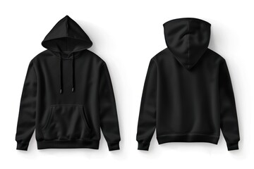 Wall Mural - Set of black front and back hoodie on white background