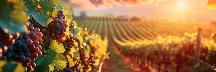 Wall Mural - A bunch of grapes hanging from a vine. The grapes are ripe and ready to be picked