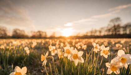 Wall Mural - daffodils in the meadow spring nature background