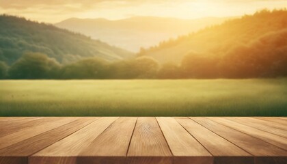 Poster - green nature background wooden table ai generative image