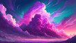 Beautiful fluffy clouds in neon purple and pink colors. Abstract art. Fantasy background.
