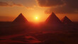 Silhouette of The Great Pyramids at sunset, Giza near Cairo, Egypt 