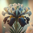 beautiful art  iris flower against soft pale background. Digital artwork. close up. paint style. Ai genarated