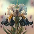 beautiful art pale green iris flower against soft pale background. Digital artwork. close up. paint style. Ai genarated
