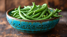 Bamboo Steamer Basket, Filled With Bright Snow Peas