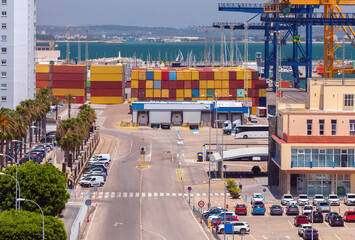 Wall Mural - Cargo seaport and container terminal in Cadiz.