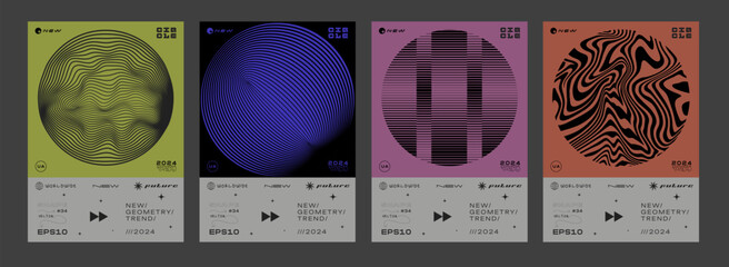 Aufkleber - Set Of Cool Optical Illusion Circle Shape Posters. Collection Of Abstract Geometric Elements. Modern Cover Texture. Swiss Design Style.