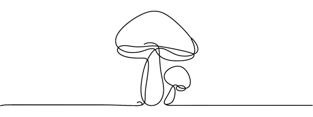 Continuous one line drawing of mushroom. Vector illustration