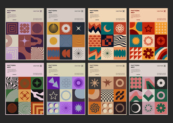 Wall Mural - Cool Swiss Design Posters Collection. Set Of Print Patterns Vector Design. Abstract Geometric Placards. Brutalist Shapes.