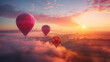 Hot air balloons floating at sunrise
