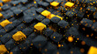 A cluster of black and gold metal cubes. generative AI