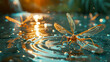 intricate details of water striders gliding across the surface of a river