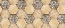 3D Hexagon Made Of Wood With Silver Decor