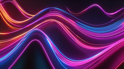 Wall Mural - Futuristic modern abstract digital wave lines with neon light on black background. AI generated