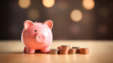 Fototapeta  - female hand puts money in piggy bank to save money