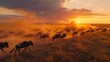 Serengeti wildebeest migration  natural spectacle at dusk, masses moving with survival instinct