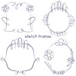 Set of isolated vector decorative cute simple sketch cartoon frames with primitive funny hand drawn flowers, doodles, for invitations, banners, posters, badges, books, cards, gift paper, logos