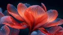   Red Flower With Droplets On Petals