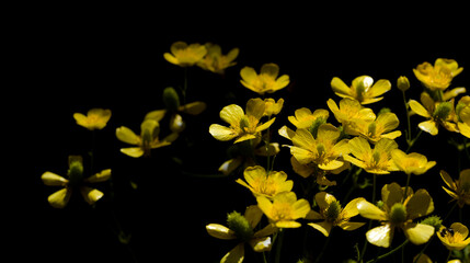 Wall Mural - Flora of Gran Canaria - bright yellow flowers of Ranunculus cortusifolius, Canary buttercup natural macro floral background