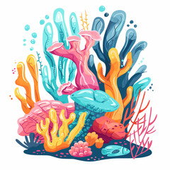 Wall Mural - Coral reef. Underwater life. Vector illustration in cartoon style