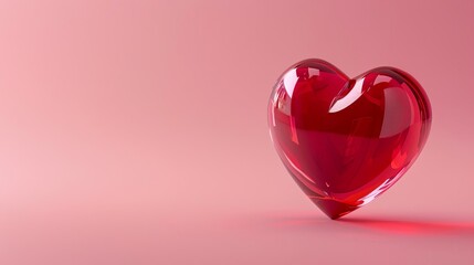 Wall Mural - 3D red heart object with shiny surface isolated on pink background for Valentine's Day, romantic love concept illustration