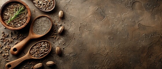 Wall Mural -  Wooden spoons holding various seeds