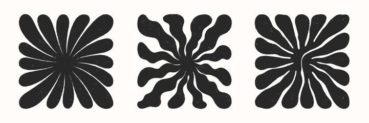 Wall Mural - vector black and white hand drawn floral square compositions.hand drawn organic abstract shapes.tren