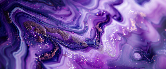  Detailed macro shot unveiling the intricate patterns of marble ink infused with glistening glitters, creating a surreal and captivating visual experience.